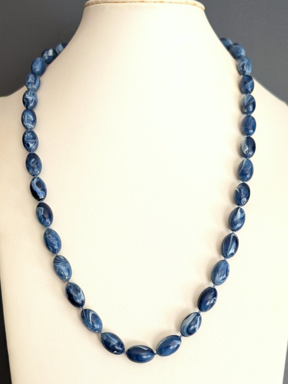 Vintage shades of blue and white beaded necklace